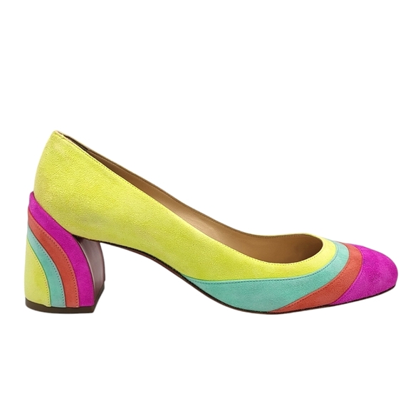 Christian Louboutin Arkanciella 55 Colorblock Suede Pumps Block Heels Multi 38.5 - Picture 4 of 16